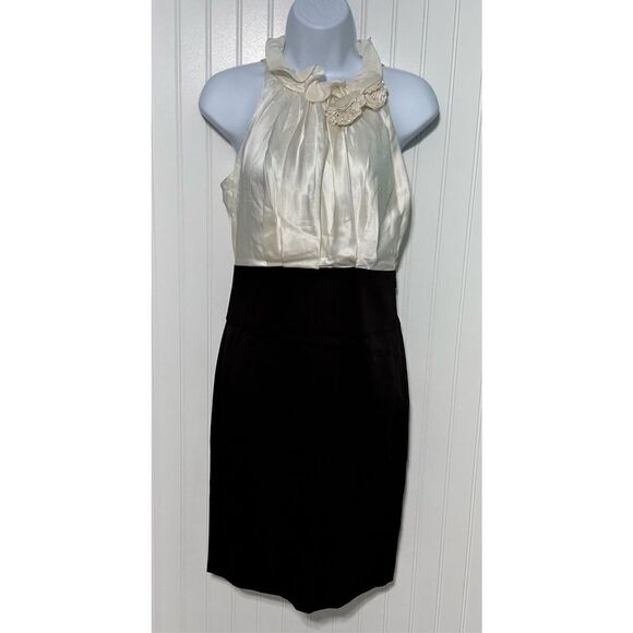 BCBGMAXAZRIA Womens‎ Silk Charmeuse Bodycon Cocktail Paty Dress Beige Black 4 - Picture 1 of 16
